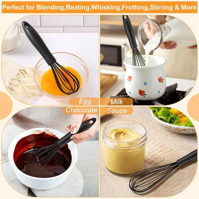 Alt view image 6 of 7 - Silicone Whisk,Heat Resistant Non Scratch Whisks Set of 3,Stainless Steel & Silicone Wisk for Cooking,Kitchen Whisk For Nonstick Cookware,Balloon Egg Whisk Perfect for Blending,Beating,Frothing-Black