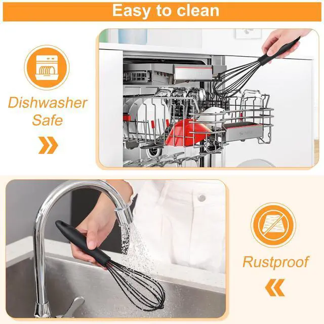 Alt view image 5 of 7 - Silicone Whisk,Heat Resistant Non Scratch Whisks Set of 3,Stainless Steel & Silicone Wisk for Cooking,Kitchen Whisk For Nonstick Cookware,Balloon Egg Whisk Perfect for Blending,Beating,Frothing-Black