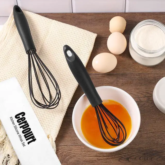 Alt view image 7 of 7 - Silicone Whisk,Heat Resistant Non Scratch Whisks Set of 3,Stainless Steel & Silicone Wisk for Cooking,Kitchen Whisk For Nonstick Cookware,Balloon Egg Whisk Perfect for Blending,Beating,Frothing-Black