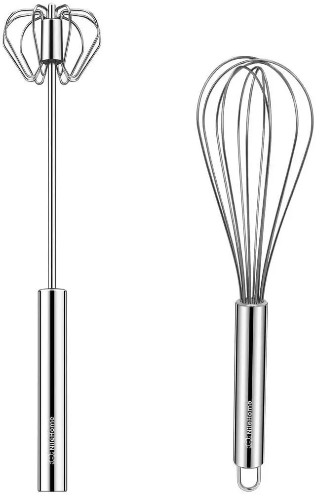 Main image of Stainless Steel Whisk Set 8" + 10" Semi-Automatic Rotary | Food-grade Stainless Steel,Dishwasher Safe,Multiple Sizes,Easy to Clean and Store,Perfect for Cooking,Whisking and Blending