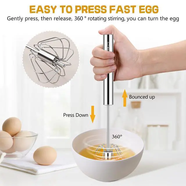Alt view image 3 of 7 - Stainless Steel Whisk Set 8" + 10" Semi-Automatic Rotary | Food-grade Stainless Steel,Dishwasher Safe,Multiple Sizes,Easy to Clean and Store,Perfect for Cooking,Whisking and Blending