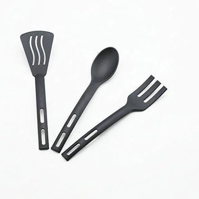 Main image of Kitchen Cooking Tools 3Pcs Mini Nylon Kitchen Utensils Set Slotted Turner Solid Spoon Fork Dinner Tools (black)