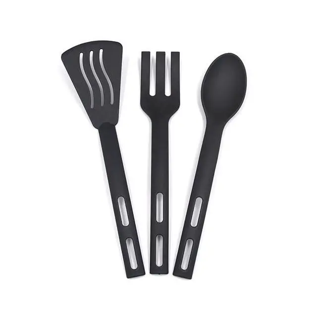 Alt view image 6 of 7 - Kitchen Cooking Tools 3Pcs Mini Nylon Kitchen Utensils Set Slotted Turner Solid Spoon Fork Dinner Tools (black)