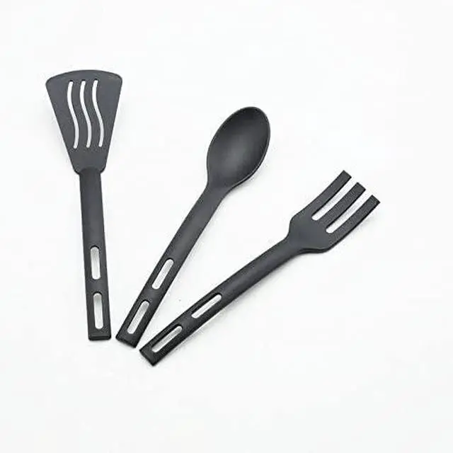 Alt view image 7 of 7 - Kitchen Cooking Tools 3Pcs Mini Nylon Kitchen Utensils Set Slotted Turner Solid Spoon Fork Dinner Tools (black)