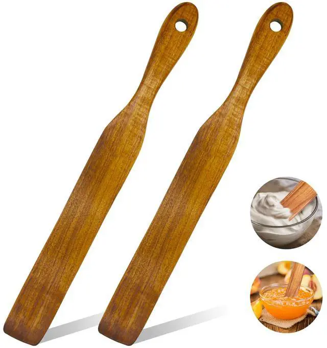 Main image of 2 Pack Wooden Spurtle Spatula for Sourdough Starter Mixing, Long Handle Jar Scraper for Reaching Bottom, Dough Whisk and Stirring Utensil, Kitchen Tools for Baking, Cooking (2 Pack Wooden Spurtle)