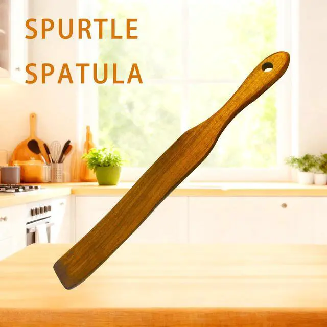 Alt view image 5 of 6 - 2 Pack Wooden Spurtle Spatula for Sourdough Starter Mixing, Long Handle Jar Scraper for Reaching Bottom, Dough Whisk and Stirring Utensil, Kitchen Tools for Baking, Cooking (2 Pack Wooden Spurtle)