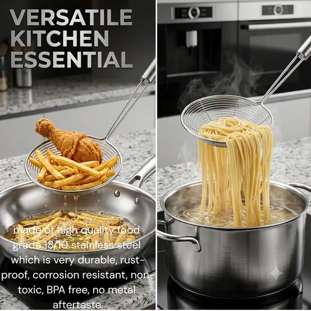 Alt view image 2 of 5 - 13.7-inch Spider Strainer Skimmer Stainless Steel Pasta Strainer Spoon for Cooking and Frying, Wire Skimmer Ladle Kitchen Utensils Fryer Scoop Spoon.