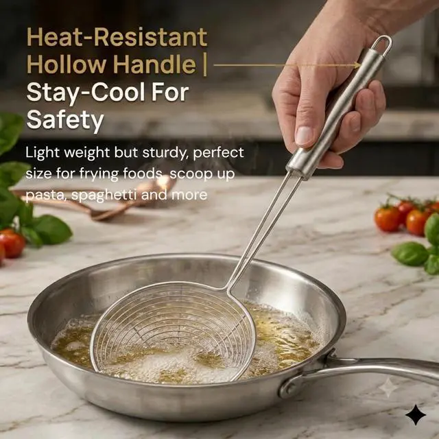 Alt view image 3 of 5 - 13.7-inch Spider Strainer Skimmer Stainless Steel Pasta Strainer Spoon for Cooking and Frying, Wire Skimmer Ladle Kitchen Utensils Fryer Scoop Spoon.