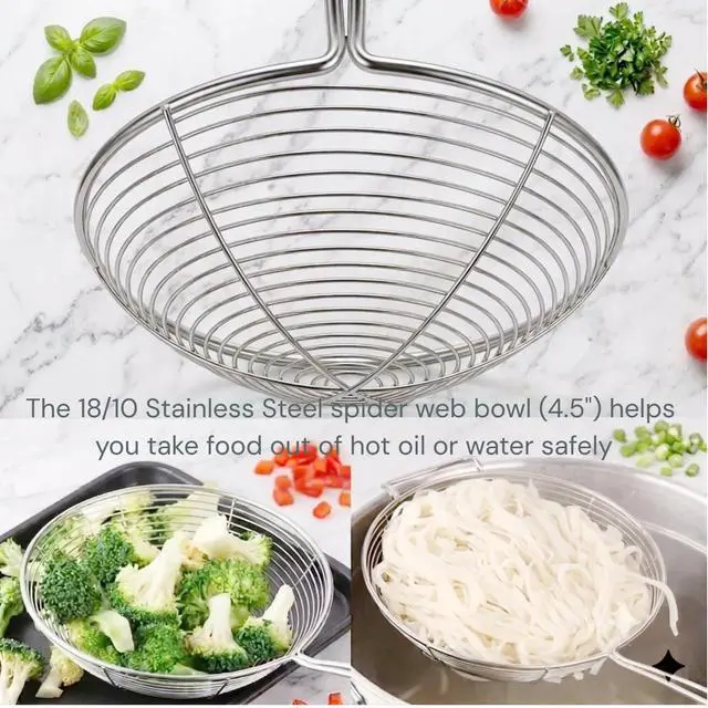 Alt view image 4 of 5 - 13.7-inch Spider Strainer Skimmer Stainless Steel Pasta Strainer Spoon for Cooking and Frying, Wire Skimmer Ladle Kitchen Utensils Fryer Scoop Spoon.