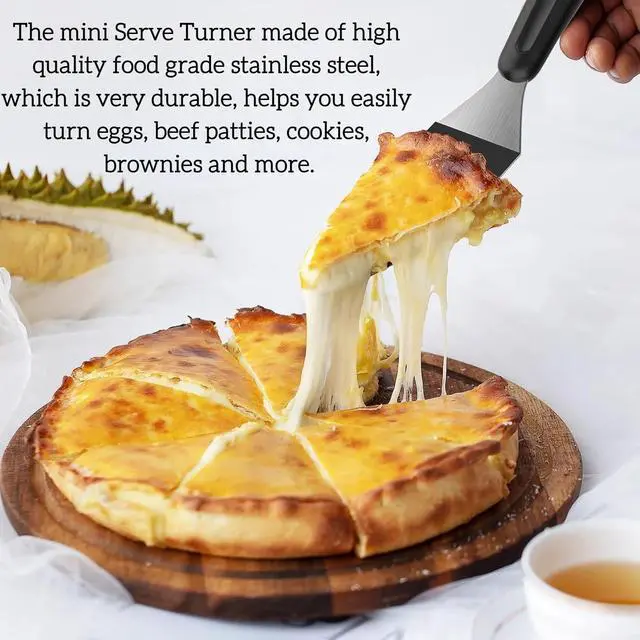 Alt view image 2 of 5 - Mini Metal Spatula turner Set, Small Serving Spatula, 2 Pieces Stainless Steel Spatulas Set, Cutter and Serve Turner for Kitchen, Flipping or Cooking for Brownie, Cookie, Pancakes or Cake.