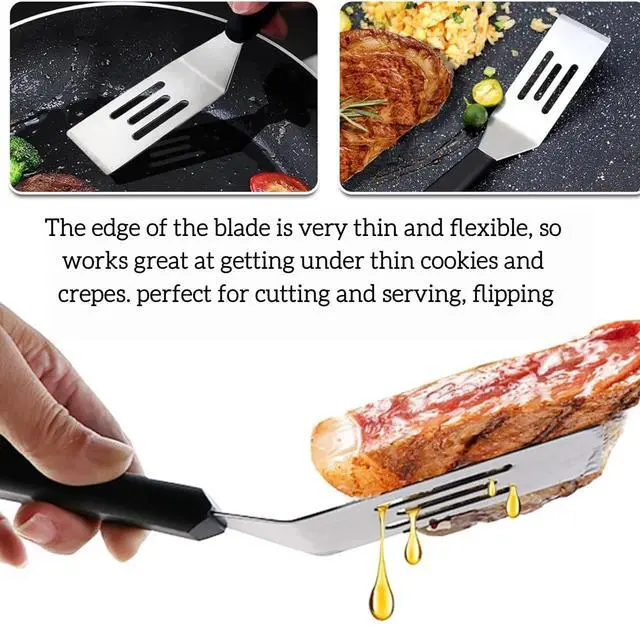 Alt view image 3 of 5 - Mini Metal Spatula turner Set, Small Serving Spatula, 2 Pieces Stainless Steel Spatulas Set, Cutter and Serve Turner for Kitchen, Flipping or Cooking for Brownie, Cookie, Pancakes or Cake.