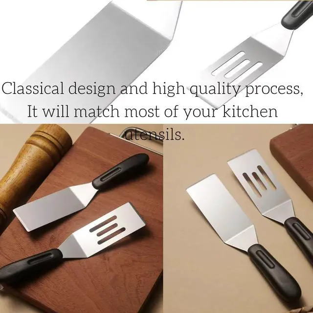 Alt view image 5 of 5 - Mini Metal Spatula turner Set, Small Serving Spatula, 2 Pieces Stainless Steel Spatulas Set, Cutter and Serve Turner for Kitchen, Flipping or Cooking for Brownie, Cookie, Pancakes or Cake.