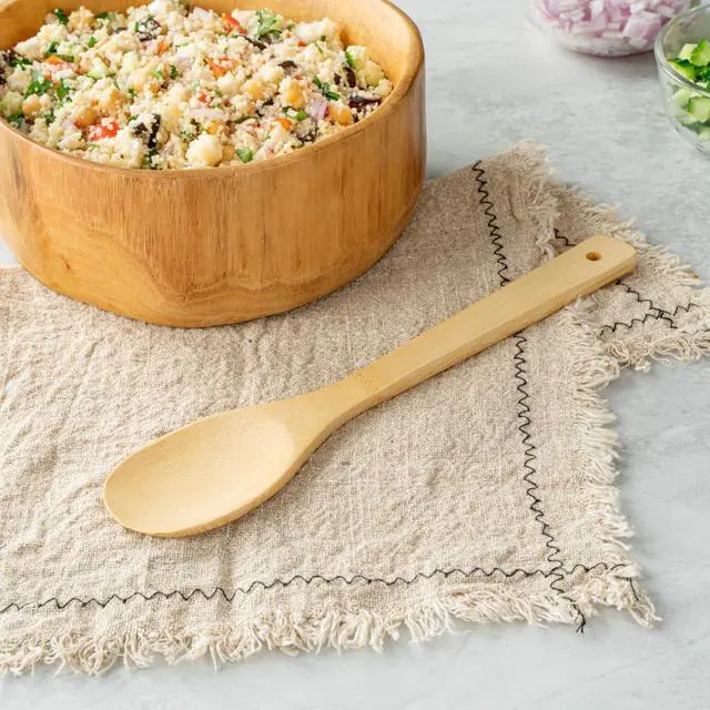 Alt view image 3 of 7 - -12 Inch Serving Spoon Pack of 1 Sturdy Wood Spoon For Cooking - Utensil For Non-Stick Cookware, Mix, Stir, or Serve, Natural Bamboo, For Catering, Banquets, Homes, or Buffets