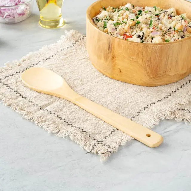 Alt view image 4 of 7 - -12 Inch Serving Spoon Pack of 1 Sturdy Wood Spoon For Cooking - Utensil For Non-Stick Cookware, Mix, Stir, or Serve, Natural Bamboo, For Catering, Banquets, Homes, or Buffets