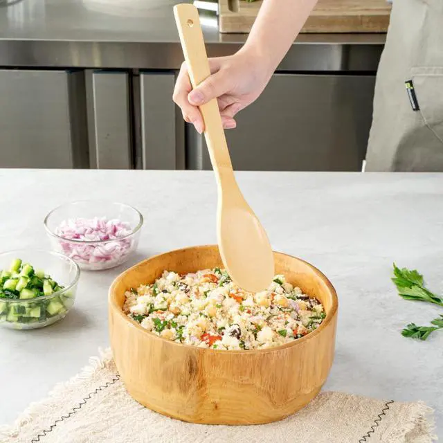Alt view image 5 of 7 - -12 Inch Serving Spoon Pack of 1 Sturdy Wood Spoon For Cooking - Utensil For Non-Stick Cookware, Mix, Stir, or Serve, Natural Bamboo, For Catering, Banquets, Homes, or Buffets