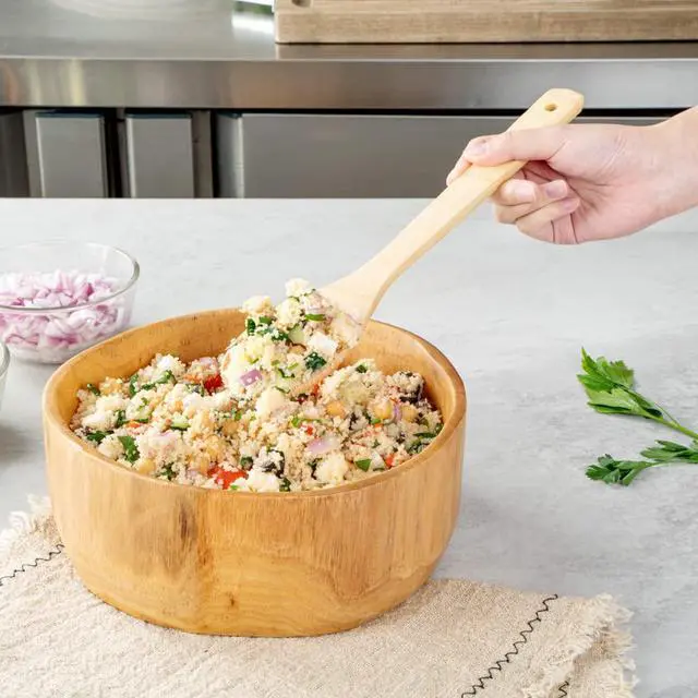 Alt view image 6 of 7 - -12 Inch Serving Spoon Pack of 1 Sturdy Wood Spoon For Cooking - Utensil For Non-Stick Cookware, Mix, Stir, or Serve, Natural Bamboo, For Catering, Banquets, Homes, or Buffets