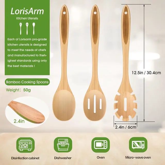 Alt view image 2 of 5 - Slotted Cooking Spoon, 12.5" Large Bamboo Serving Spoons for Mixing Stirring draining, Wood Slotted Spoon for Nonstick Kitchen Utensils Tableware Wooden Scoop Spoon.