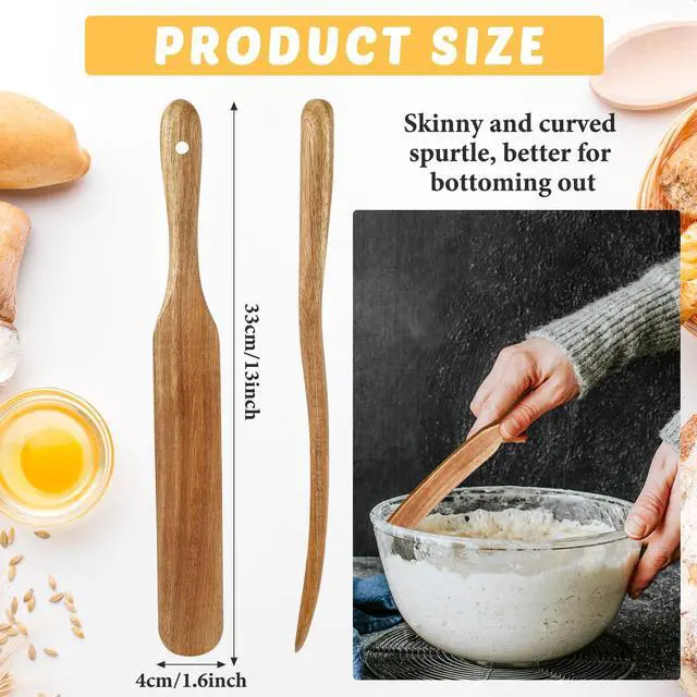 Alt view image 2 of 7 - 1 Pack 13" Acacia Wooden Spatula for Sourdough Starter, Mixing, Reaching Bottom of Jar, Dough Whisk, Long Handle Jar Spatula, Spurtle Kitchen Tool Wood Kitchen Utensil Kit for Baking, Cooking
