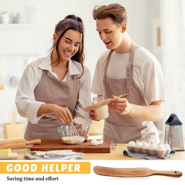 Alt view image 6 of 7 - 1 Pack 13" Acacia Wooden Spatula for Sourdough Starter, Mixing, Reaching Bottom of Jar, Dough Whisk, Long Handle Jar Spatula, Spurtle Kitchen Tool Wood Kitchen Utensil Kit for Baking, Cooking