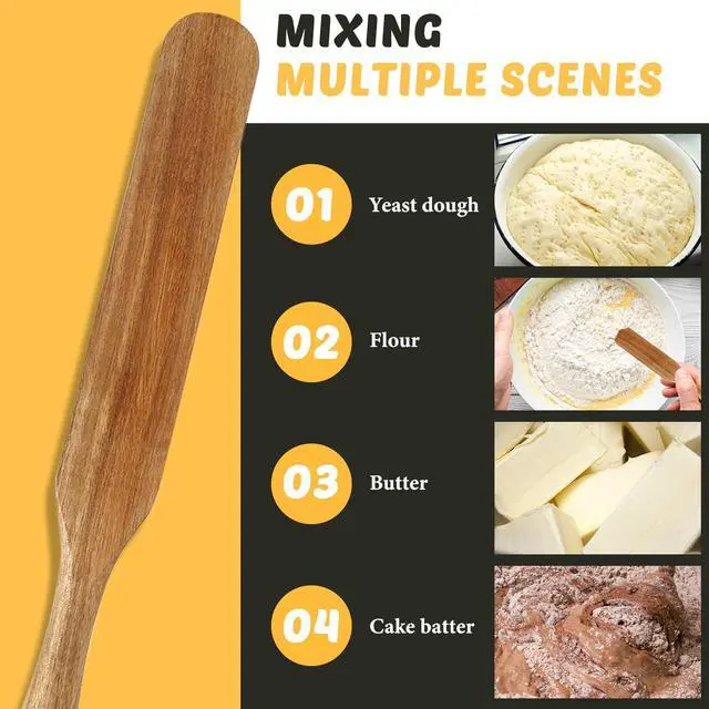 Alt view image 7 of 7 - 1 Pack 13" Acacia Wooden Spatula for Sourdough Starter, Mixing, Reaching Bottom of Jar, Dough Whisk, Long Handle Jar Spatula, Spurtle Kitchen Tool Wood Kitchen Utensil Kit for Baking, Cooking