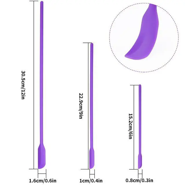 Alt view image 2 of 7 - 4pcs Mini Silicone Spatula Set, 3 Size Makeup Spatula Small Rubber Spatula for Thin Jar Skinny Openings Bottles, Tiny Scraper for Kitchen and Cosmetic, Multipurpose Scraping Mixing Tools (Purple)
