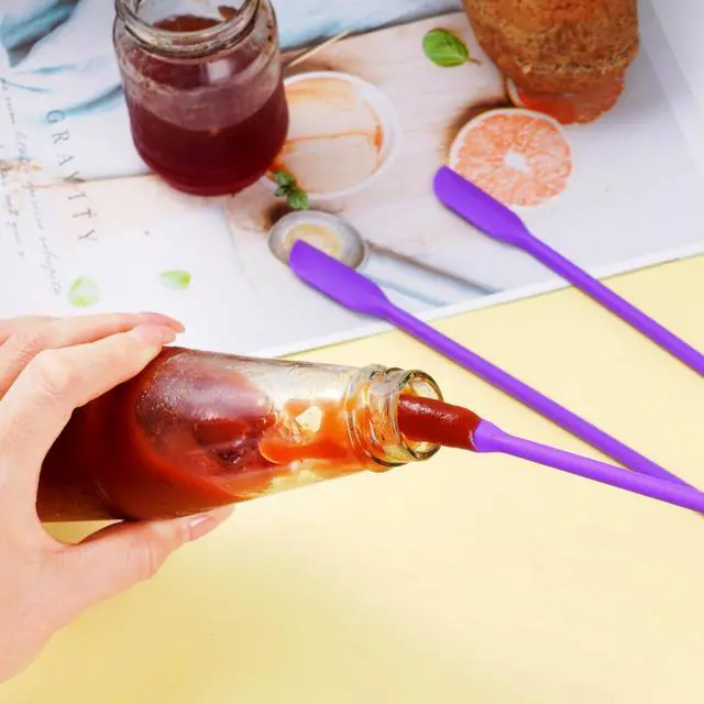 Alt view image 5 of 7 - 4pcs Mini Silicone Spatula Set, 3 Size Makeup Spatula Small Rubber Spatula for Thin Jar Skinny Openings Bottles, Tiny Scraper for Kitchen and Cosmetic, Multipurpose Scraping Mixing Tools (Purple)