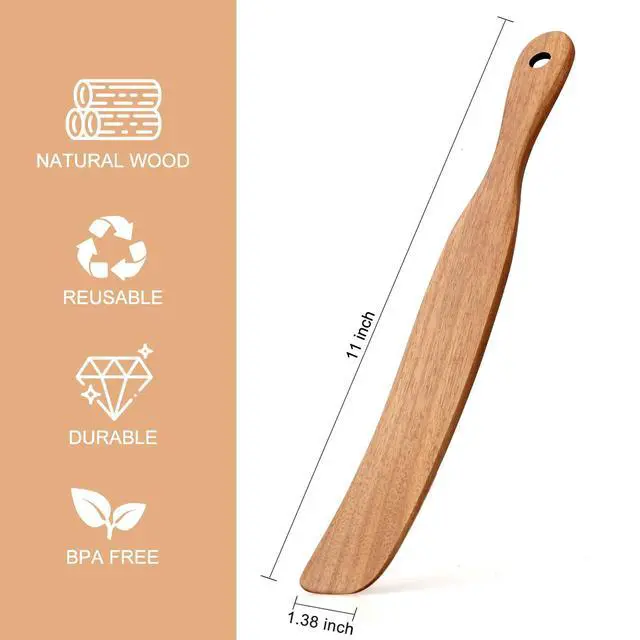 Alt view image 5 of 7 - Wooden Spurtle for Sourdough Bread Supplies Sourdough Tools Spatula Scraper | Dough Whisk Bread Making Essentials Sourdough Starter Accessories Stirrer Spoon Teak Wood Jar Spatula for Cooking Utensil