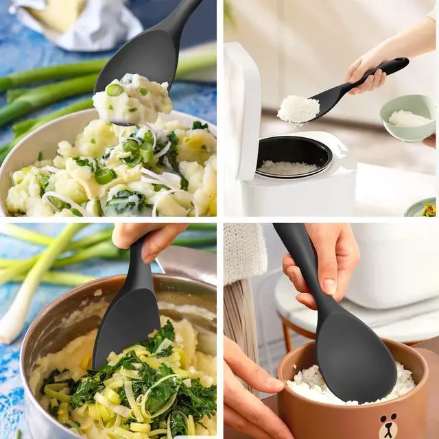 Alt view image 4 of 6 - Silicone Rice Paddle Spoon 2PCS, Non Stick Heat Resistant Kitchen Works for Rice,Mashed Potato. (Casual Black)