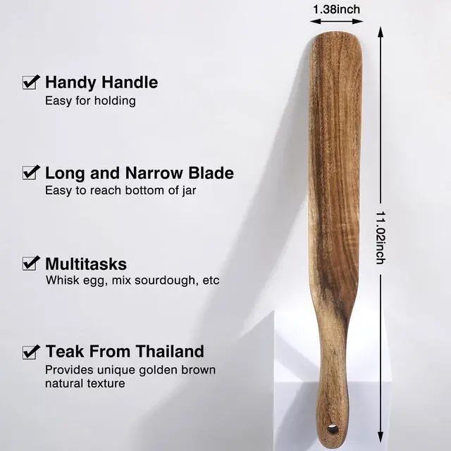 Alt view image 5 of 7 - Spurtle for Sourdough Starter, Spreading, Cooking, Mixing, Reaching Bottom of Jar, Kitchen Utensils, Spurtles Kitchen Tools Wooden Kitchen Utensils for NonStick Cookware