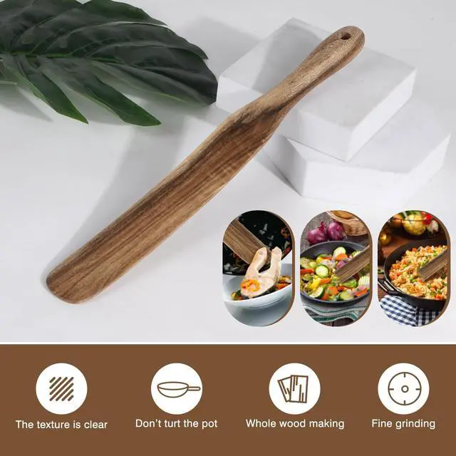 Alt view image 6 of 7 - Spurtle for Sourdough Starter, Spreading, Cooking, Mixing, Reaching Bottom of Jar, Kitchen Utensils, Spurtles Kitchen Tools Wooden Kitchen Utensils for NonStick Cookware