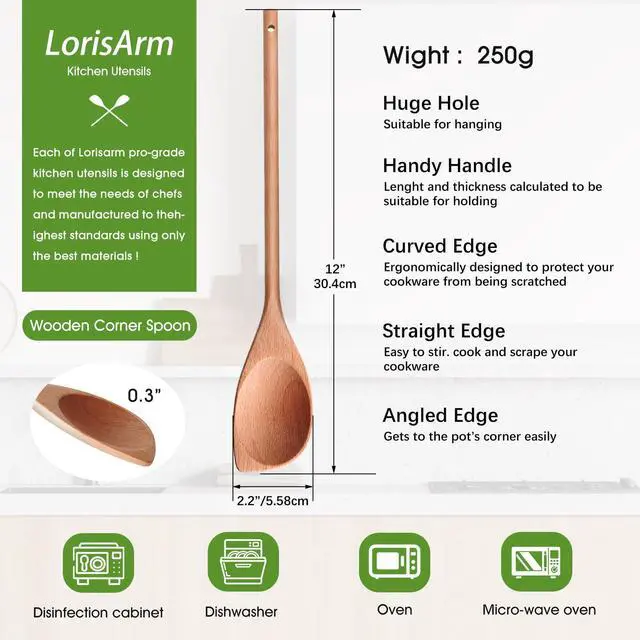 Alt view image 2 of 4 - 12" Wooden Corner spoon, Solid Wood Spatula & Spoon, Handcraft Wood Spoonula Cooking Utensil, Kitchen Spatulas for Baking, stirring, Serving, Scraping.