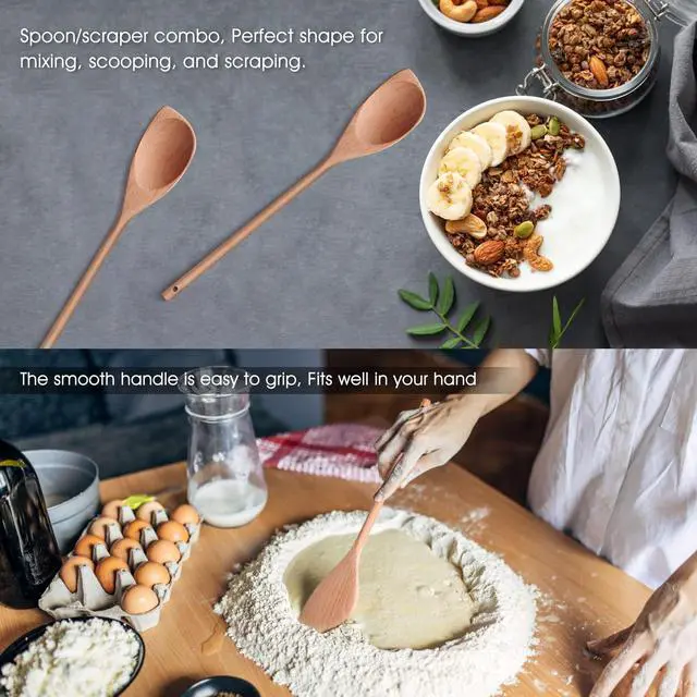 Alt view image 4 of 4 - 12" Wooden Corner spoon, Solid Wood Spatula & Spoon, Handcraft Wood Spoonula Cooking Utensil, Kitchen Spatulas for Baking, stirring, Serving, Scraping.