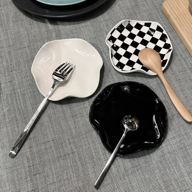 Alt view image 4 of 6 - Spoon Rest for Stove Top, 5.3 Inch Ceramic Spoon Holder for Kitchen Counter, Coffee Ladle Holder, Utensil Rest for Cooking, Housewarming Gifts (Black)