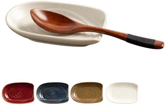 Main image of Ceramic Spoon Rest, 5" Utensil Holder for Stove Top & Counter | Compact design fits spoons, spatulas, ladles, tongs, and coffee stirrers while saving counter and drawer space