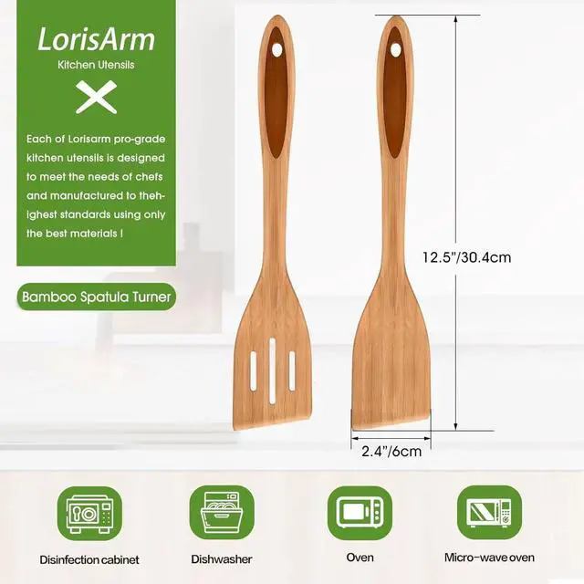 Alt view image 2 of 4 - 12" inch Bamboo Spatula Turner, Solid Kitchen Spatula Turner, Egg Scraper, Wood Cooking Utensil, Kitchen Spatulas for Baking, Flipping, Serving, Scraping & Turning.