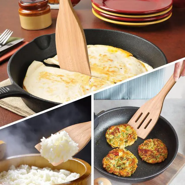 Alt view image 4 of 4 - 12" inch Bamboo Spatula Turner, Solid Kitchen Spatula Turner, Egg Scraper, Wood Cooking Utensil, Kitchen Spatulas for Baking, Flipping, Serving, Scraping & Turning.