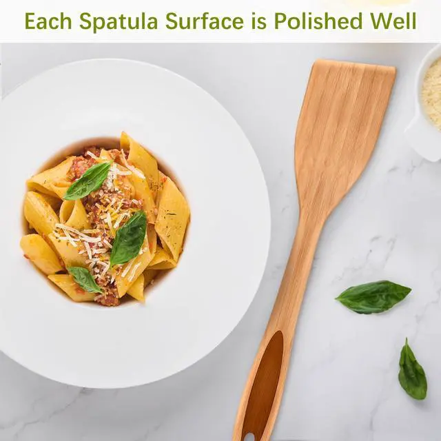 Alt view image 3 of 4 - 12" inch Bamboo Spatula Turner, Solid Kitchen Spatula Turner, Egg Scraper, Wood Cooking Utensil, Kitchen Spatulas for Baking, Flipping, Serving, Scraping & Turning.