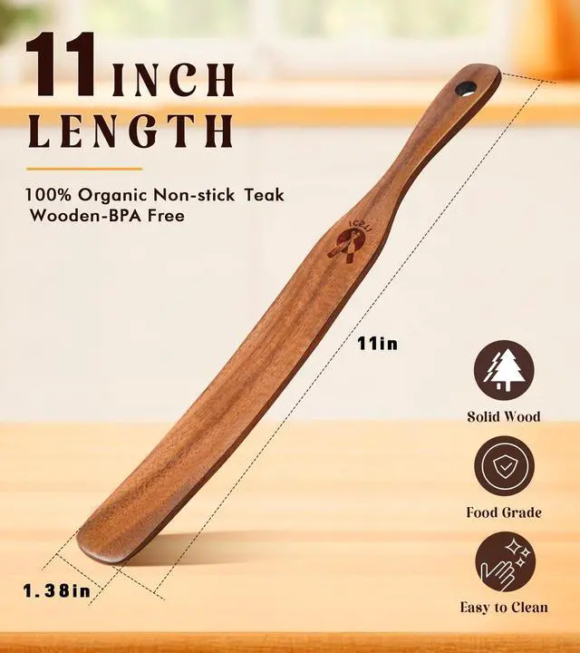 Alt view image 2 of 7 - Skinny Spurtle for Sourdough Starter, Mixing, Reaching Bottom of Jar, Dough Whisk, Natural from High Moist Resistance Teak, Spurtles Kitchen Tools Wooden Kitchen Utensils for NonStick Cookware