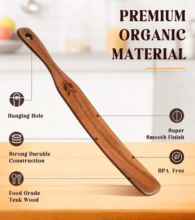Alt view image 3 of 7 - Skinny Spurtle for Sourdough Starter, Mixing, Reaching Bottom of Jar, Dough Whisk, Natural from High Moist Resistance Teak, Spurtles Kitchen Tools Wooden Kitchen Utensils for NonStick Cookware