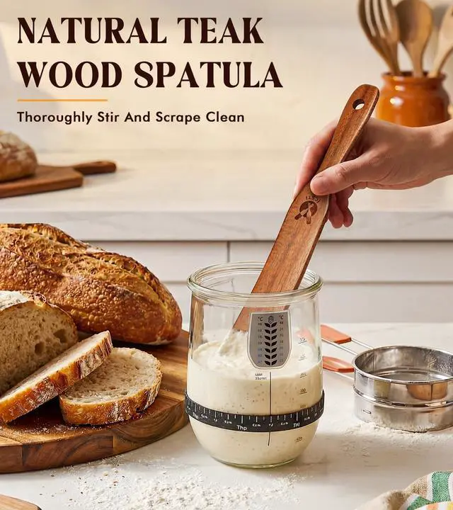 Alt view image 4 of 7 - Skinny Spurtle for Sourdough Starter, Mixing, Reaching Bottom of Jar, Dough Whisk, Natural from High Moist Resistance Teak, Spurtles Kitchen Tools Wooden Kitchen Utensils for NonStick Cookware