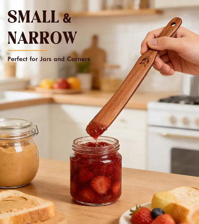 Alt view image 5 of 7 - Skinny Spurtle for Sourdough Starter, Mixing, Reaching Bottom of Jar, Dough Whisk, Natural from High Moist Resistance Teak, Spurtles Kitchen Tools Wooden Kitchen Utensils for NonStick Cookware