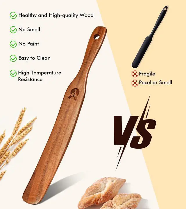 Alt view image 6 of 7 - Skinny Spurtle for Sourdough Starter, Mixing, Reaching Bottom of Jar, Dough Whisk, Natural from High Moist Resistance Teak, Spurtles Kitchen Tools Wooden Kitchen Utensils for NonStick Cookware