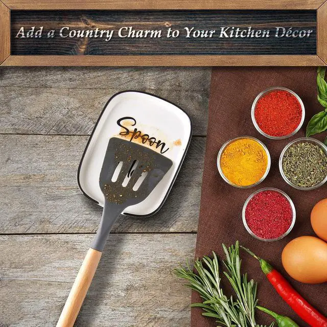 Alt view image 2 of 7 - Ceramic Spoon Rest for Stove Top, Large Spoon Holder for Kitchen Counter, White Coffee Spoon Rest, Heat-Resistant Cooking Utensil Rest, Modern Farmhouse Kitchen Décor