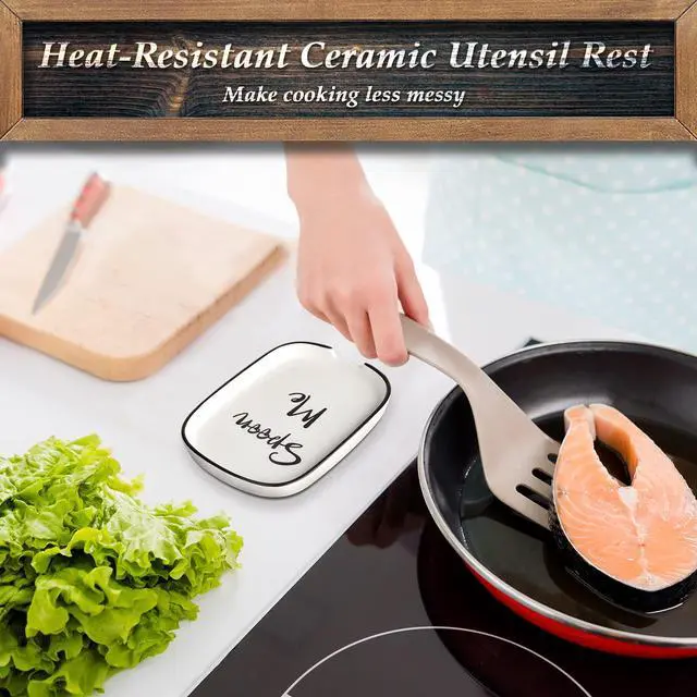 Alt view image 4 of 7 - Ceramic Spoon Rest for Stove Top, Large Spoon Holder for Kitchen Counter, White Coffee Spoon Rest, Heat-Resistant Cooking Utensil Rest, Modern Farmhouse Kitchen Décor