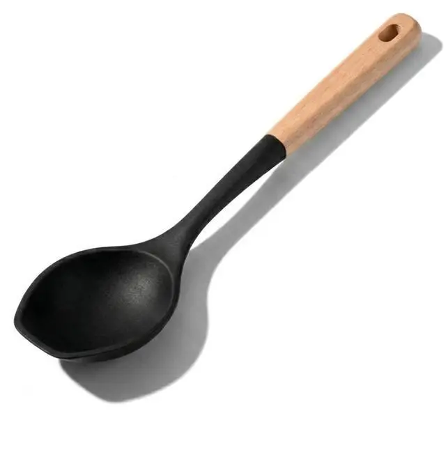 Main image of Large Cooking Spoons. 12.5" Heat Resistant Silicone Serving Spoon, Nonstick Kitchen Utensils Wooden Handle Rubber Spoon for Mixing, Stiring,Baking,Scooping and Scraping.