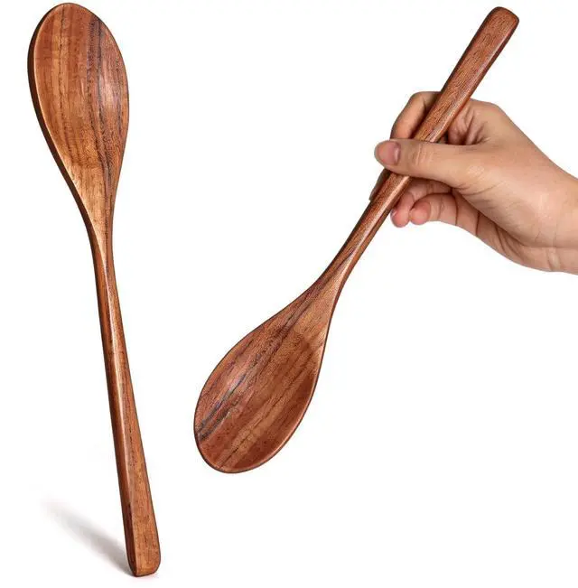 Main image of Wooden Spoons for Cooking, 2 PCS Wooden Cooking Utensils | 12 Inch Serving Spoon for Nonstick Pans, Comfort Grip, Durable, Heat Resistant, Baking, Stirring Food and Kitchen Gifts