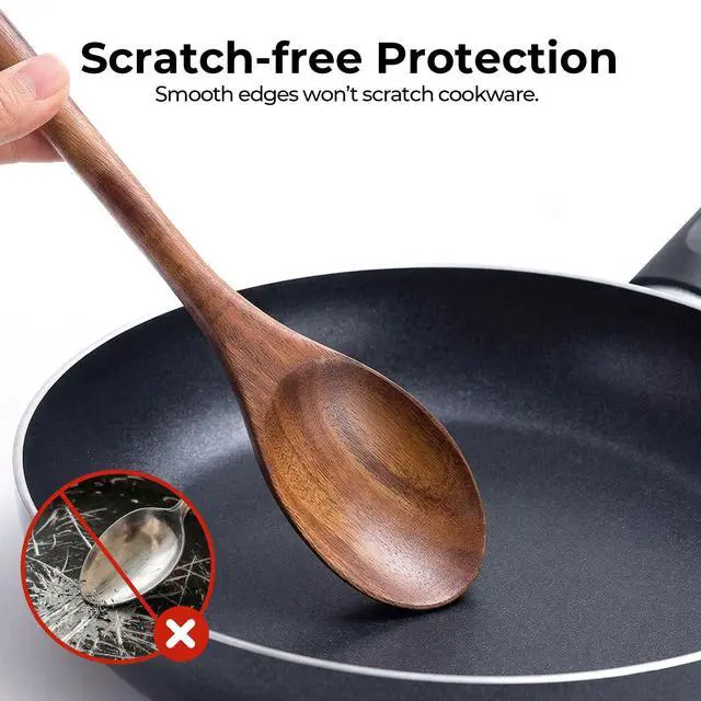 Alt view image 4 of 7 - Wooden Spoons for Cooking, 2 PCS Wooden Cooking Utensils | 12 Inch Serving Spoon for Nonstick Pans, Comfort Grip, Durable, Heat Resistant, Baking, Stirring Food and Kitchen Gifts