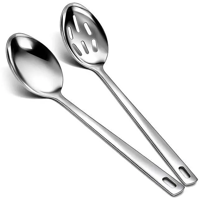 Main image of Cooking Spoon Set, Stainless Steel Kitchen Cooking Serving, Solid Spoon, Slotted Spoon, Heat Resistant Handle, Dishwasher Safe, Easy to Clean