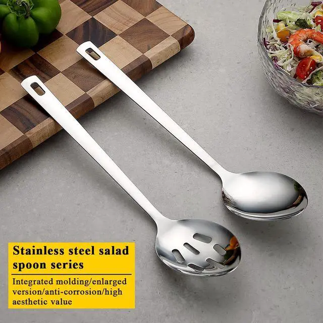 Alt view image 3 of 7 - Cooking Spoon Set, Stainless Steel Kitchen Cooking Serving, Solid Spoon, Slotted Spoon, Heat Resistant Handle, Dishwasher Safe, Easy to Clean
