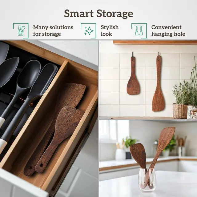 Alt view image 4 of 7 - Chicken Wing Wood Spatula Set of 2, Natural Wooden Cooking Utensils for Nonstick Pans, 8.7 & 13 Turner Spatulas for Eggs, Pancakes, Fish & Stir-Fry